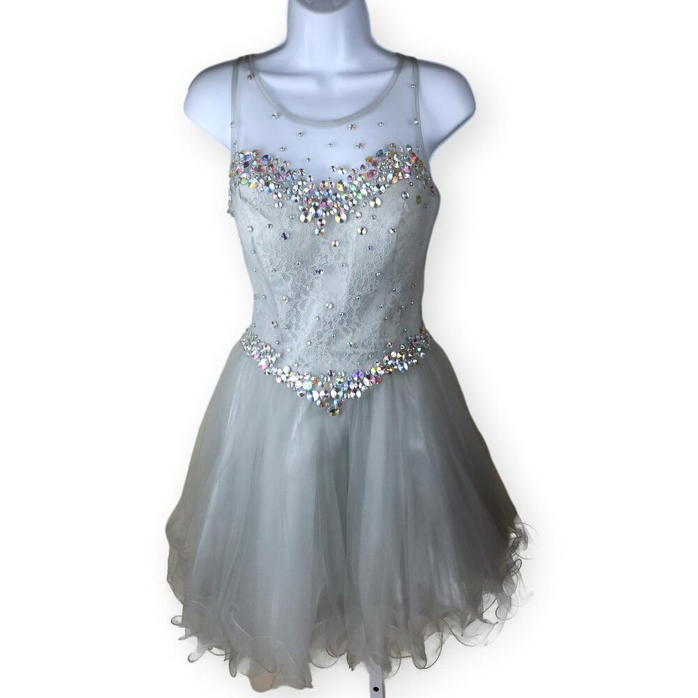 Eureka Grey Bejeweled Mini Formal Prom Homecoming Dress M